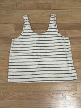 Women’s Madewell White & Navy Striped Scoop Tank, Size Medium